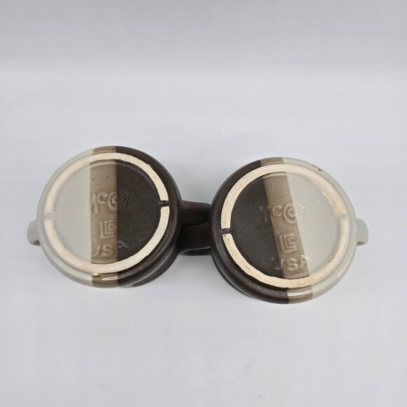 Vintage McCoy Striped Sandstone Double Handled Soup Mugs Set of 2 Multicolor USA - Picture 6 of 9